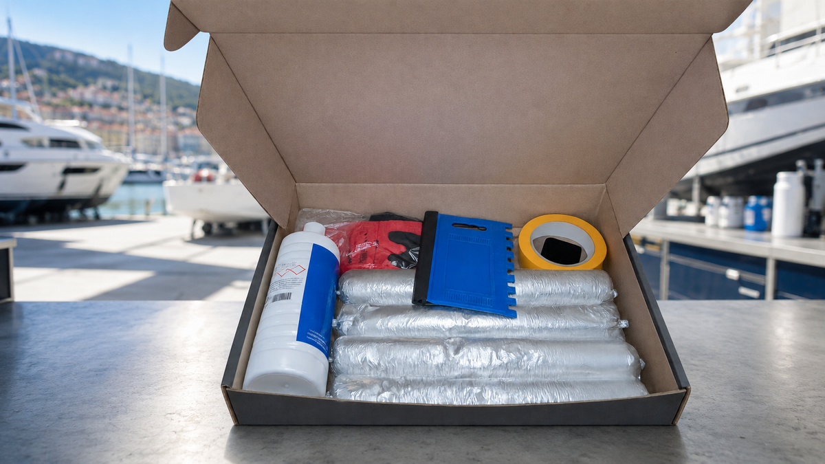 Navira installation kit in a professional Mediterranean boatyard