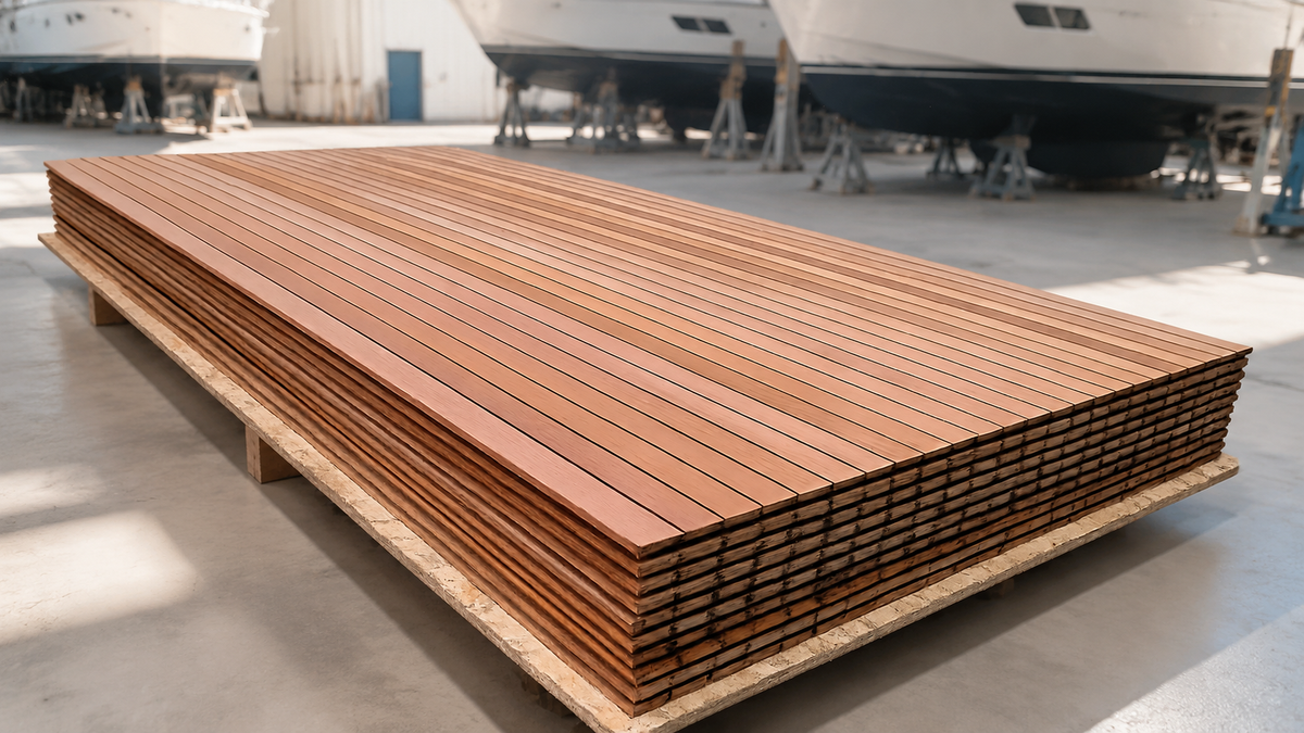 Navira teak panels in a professional boatyard